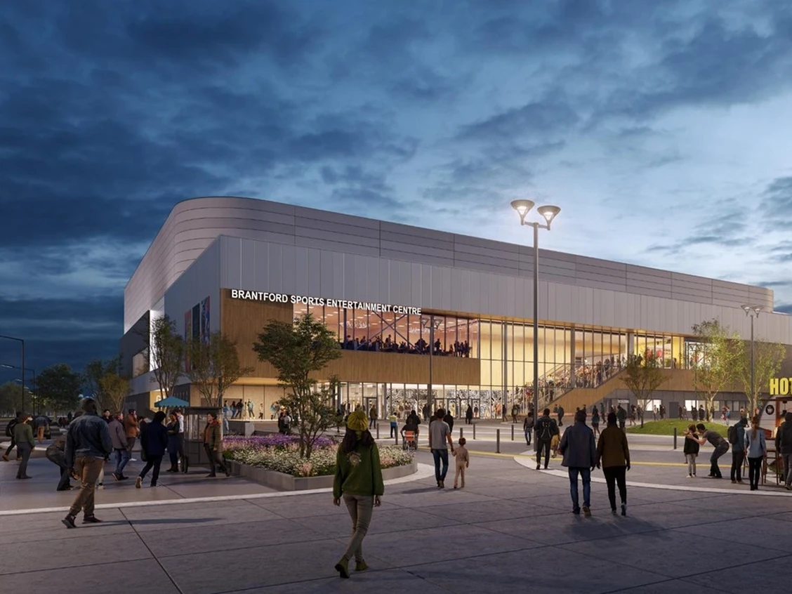Rendering of the Brantford Sports and Entertainment Centre on Market Street South
